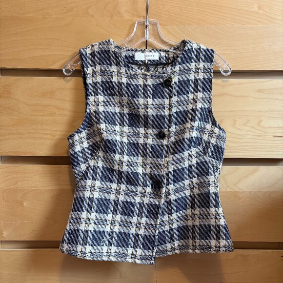 LIKE NEW ZARA PLAID TEXTURED WAISTCOAT TOP,  SIZE: SMALL - Picture 2 of 6